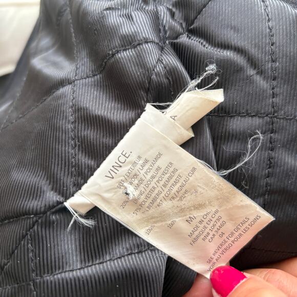 Vince Fur Collar Wool Coat M Black Leather Glam Capsule Minimalist Old Money - Picture 12 of 12